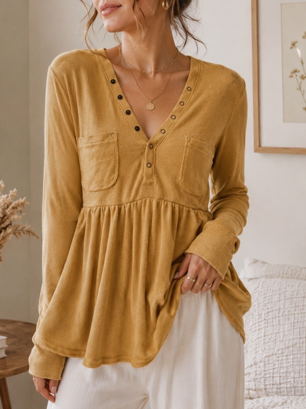 Urban Outfitters Peplum Thermal Top Cottagecore Boho Cozy Soft Girl